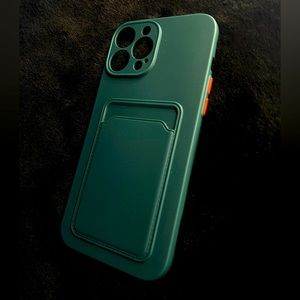 Green Silicone iPhone 13 Pro Max Phone Case with Card Holder